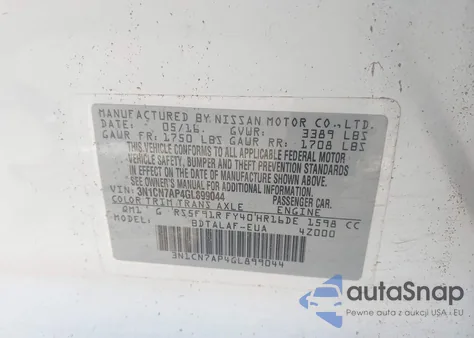 2016 Nissan Versa 1.6 S z USA, uszkodzony, nr VIN 3N1CN7AP4GL899044